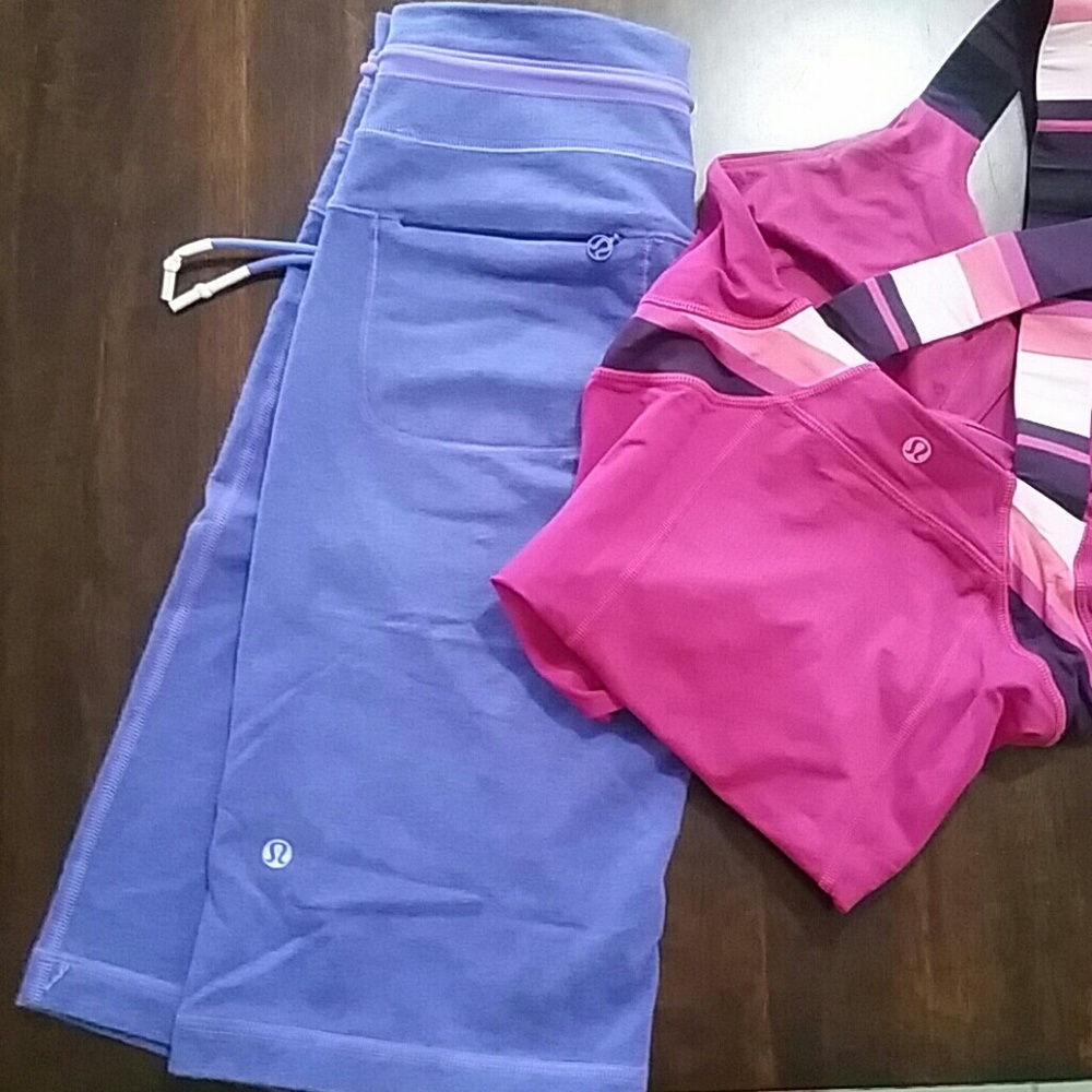 Lululemon bright purple drawstring yoga shorts